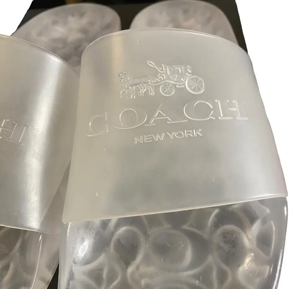 NIB Size 9B COACH Ulyssa Clear Water-Resistant Jelly Rubber Logo Slip-On Slides